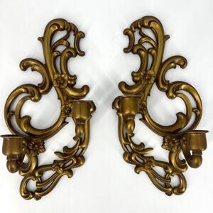 Vintage Sexton Brass Colored Metal Pair of Matching Wall Candle Sconces